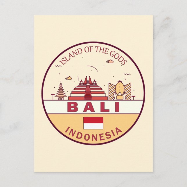 Bali Indonesia City Skyline Emblem Postcard (Front)