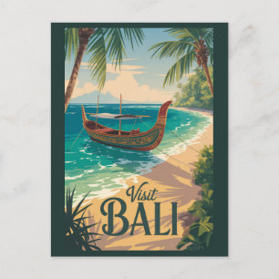 Bali Indonesia Illustration Travel Art Vintage Postcard