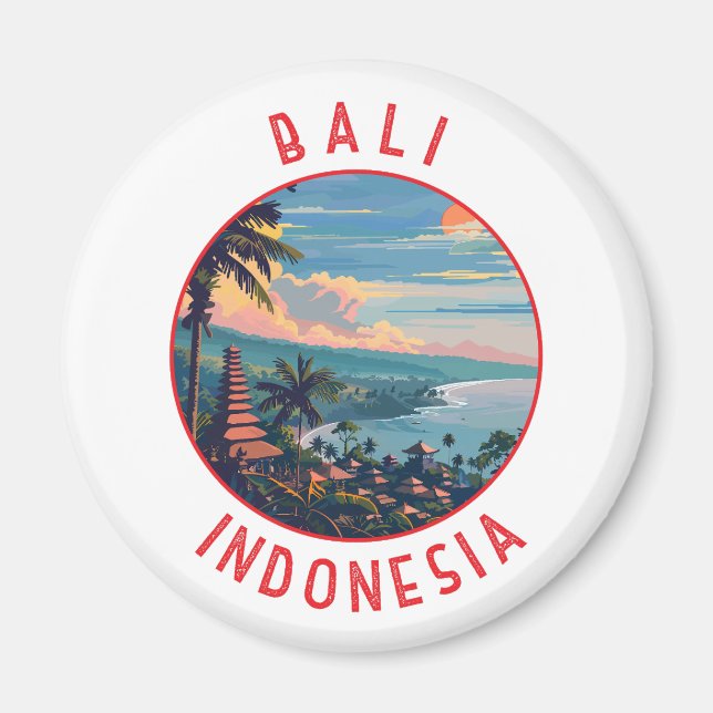 Bali Indonesia Retro Distressed Circle Magnet (Front)