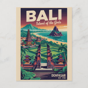 Bali Indonesia Retro Travel Poster Art Holiday Postcard