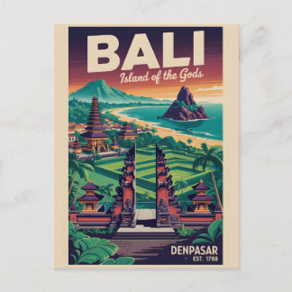 Bali Indonesia Retro Travel Poster Art Holiday Postcard