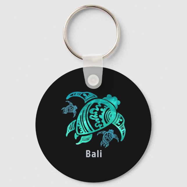 Bali Indonesia Sea Blue Tribal Turtle Keychain (Front)