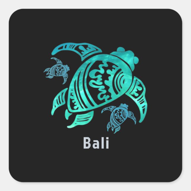 Bali Indonesia Sea Blue Tribal Turtle Square Sticker (Front)