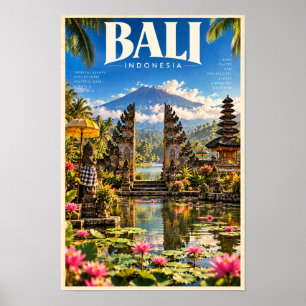Bali Indonesia Temple Gate and Mountain Travel Pos Poster