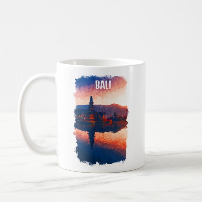 Bali Indonesia Ulun Danu Beratan Watercolor Coffee Mug (Left)