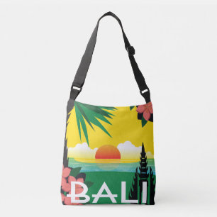 Bali Indonesia vintage illustration ocean sunset Crossbody Bag