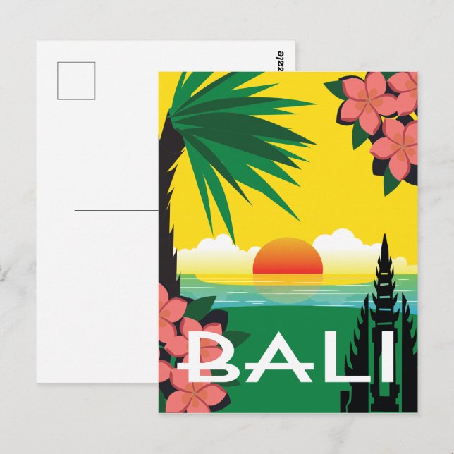 Bali Indonesia vintage travel style illustration Postcard (Front/Back)