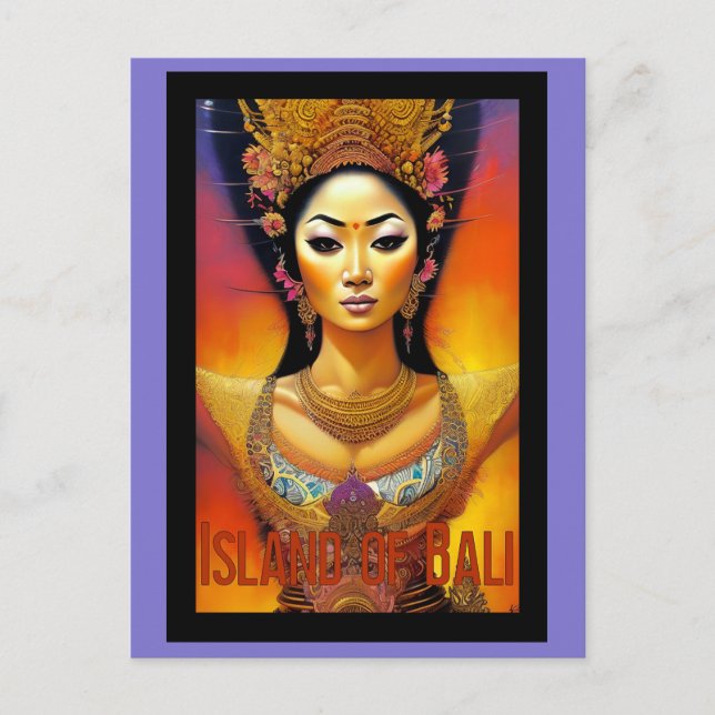 Bali Indonesia Woman Colourful Travel Postcard (Front)