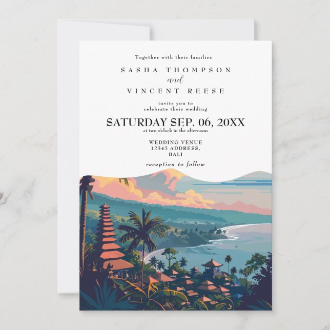 Bali Indonésie Faire-part de mariage Retro (Devant)