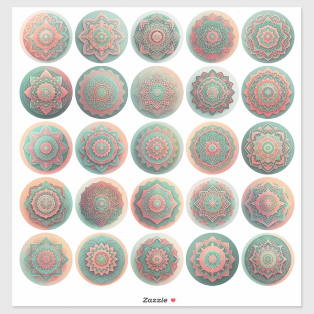 Bali Peach and Green Mandala Stickers Sheet of 25 (Sheet)