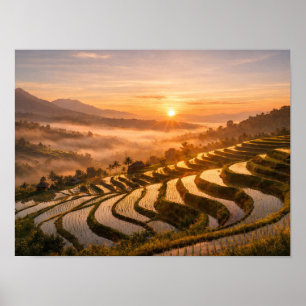 Bali Rice Terraces Sunrise Landscape Photo  Poster
