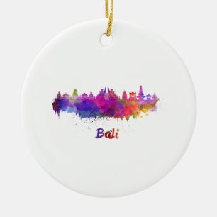 Bali skyline in watercolor ceramic ornament