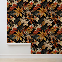 Bali style exotic flowers leaves luxury dark colou