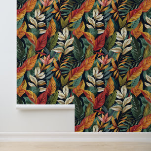 Bali style exotic leaves luxury dark colour wallpaper