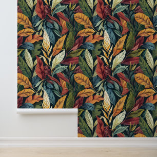 Bali style exotic plant leaves luxury deep colour wallpaper