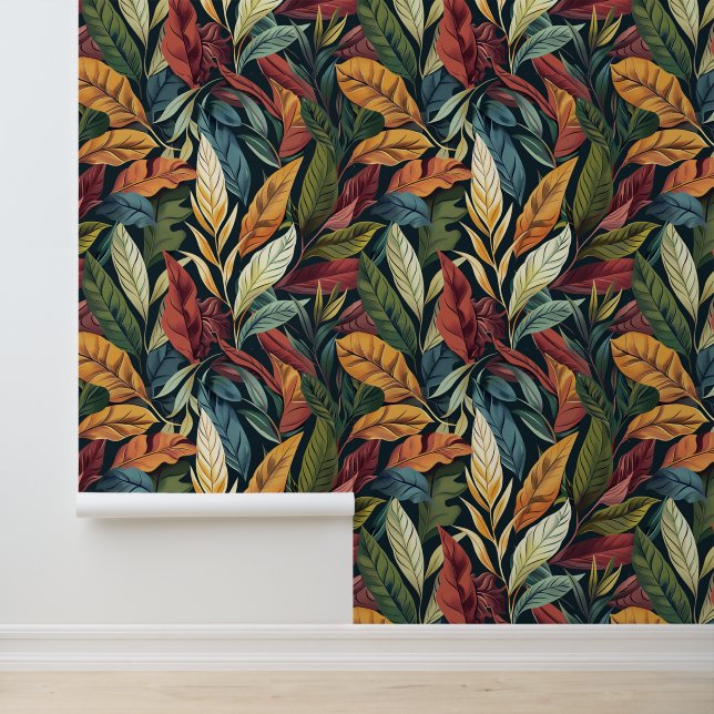 Bali style exotic plant leaves luxury deep colour wallpaper (Application)