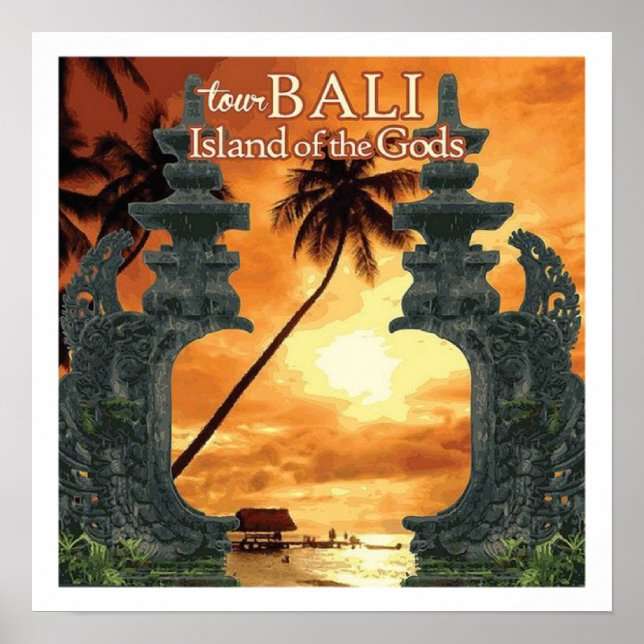 Bali Sunset Art Deco Vintage Travel Advertising Poster (Front)
