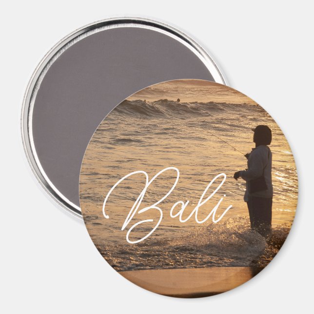 Bali Sunset Fisherman Round Magnet (Recto/Verso)