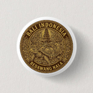 Bali Turtle Pagoda Coin Motif 1 Inch Round Button