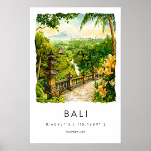 Bali Watercolor Poster Bali Travel Print Bali Wall
