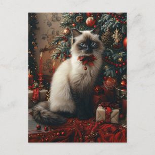 Balinese Cat Christmas Tree with Jingle Bells Postcard