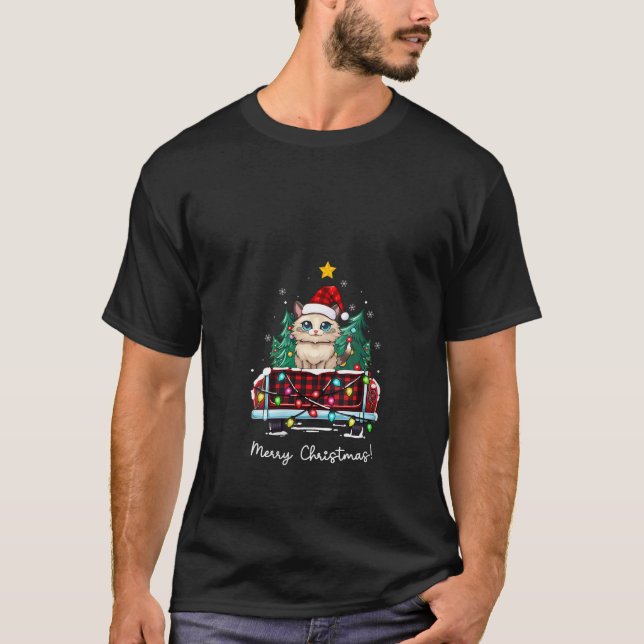 Balinese Cat Christmas Truck Plaid Funny Xmas Tree T-Shirt (Front)