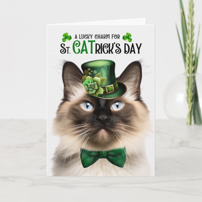 Balinese Cat Funny St. CATrick's Day Lucky Charm Holiday Card (Front)