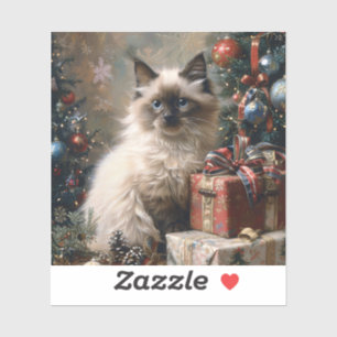 Balinese Kitten Christmas Cat Portrait Art