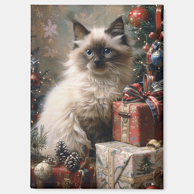 Balinese Kitten Christmas Cat Portrait Art Magnet (Front)