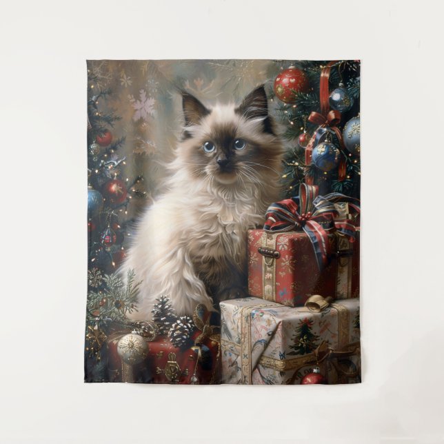 Balinese Kitten Christmas Cat Portrait Art Tapestry (Front)