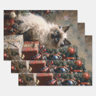 Balinese Kitten Christmas Cat Portrait Art Wrapping Paper Sheet