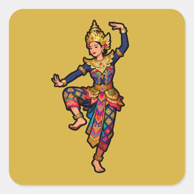 Balinese Legong Dancer Yellow Square Sticker (Front)