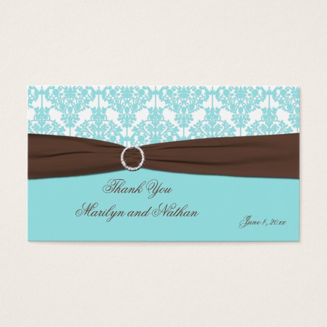 Balise Aqua Blue, Brown, Blanc Mariage damassé Fav (Devant)