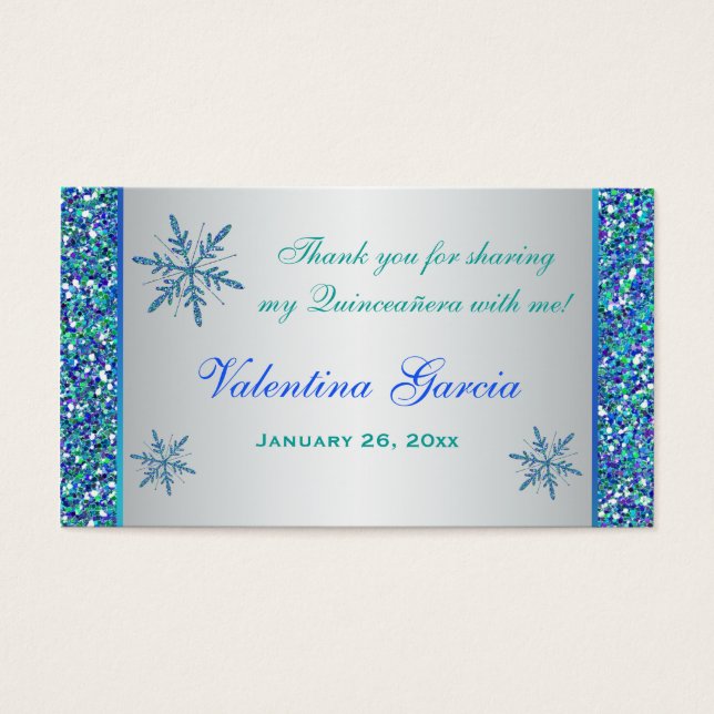 Balise Aqua Green Silver Snowflakes Quinceanera Fa (Devant)