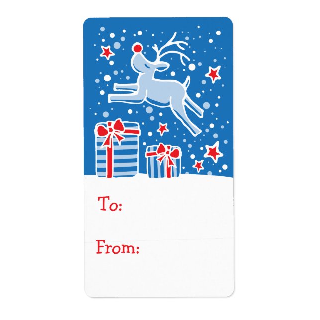 Balise cadeau de rennes de Noël bleu (vers et depu (Devant)