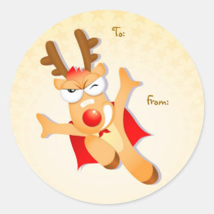 Balise cadeau rennes de Noël ronde Sticker