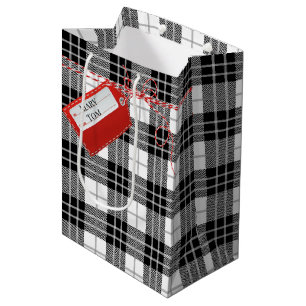 Balise Cadeau Rouge Sur Sac Cadeau Moyen Tartan