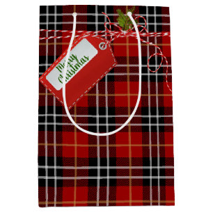 Balise Cadeau Rouge Sur Sac Cadeau Moyen Tartan