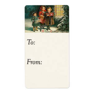 Balise cadeau vintage Happy Christmas Carolers