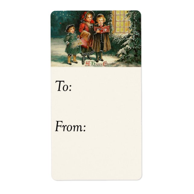 Balise cadeau vintage Happy Christmas Carolers (Devant)