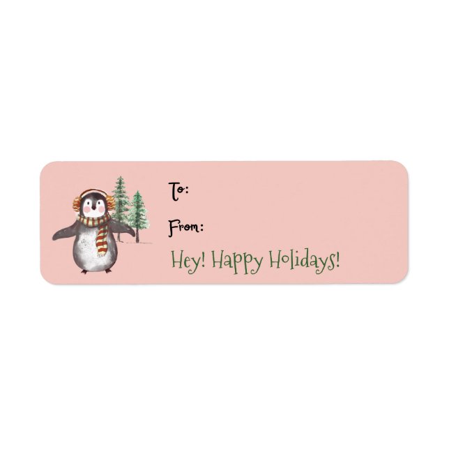 Balise de cadeau de Noël Pingouin d'aquarelle mign (Devant)
