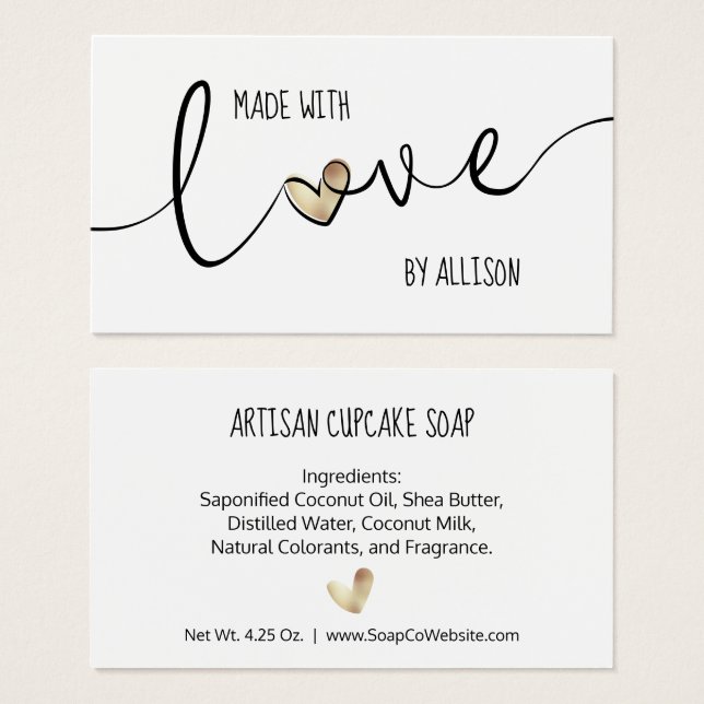 Balise de cadeau Gold Heart et Typographie Fabriqu (Devant & derrière)