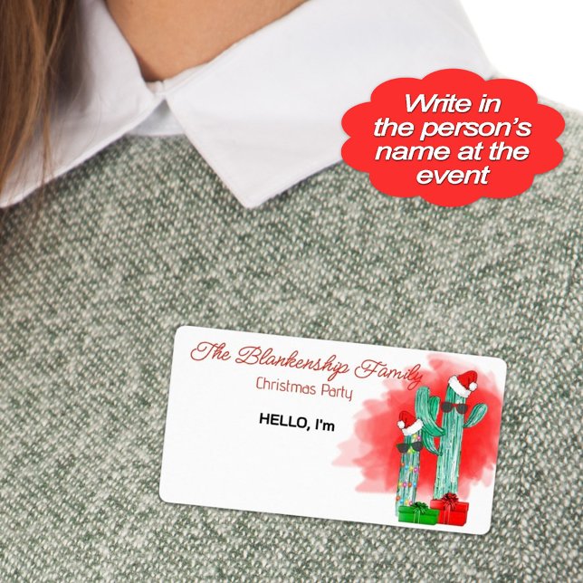 Balise de nom du Étiquette de papier de Noël amusa (Here's a fun sticker name tag to help your party guests remember names at your Christmas party.)