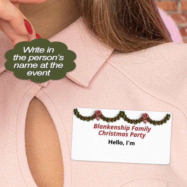 Balise de nom du papier de la Garland et de la Bow (Make custom sticker name tags a party of your Christmas event essentials to help guests remember. )