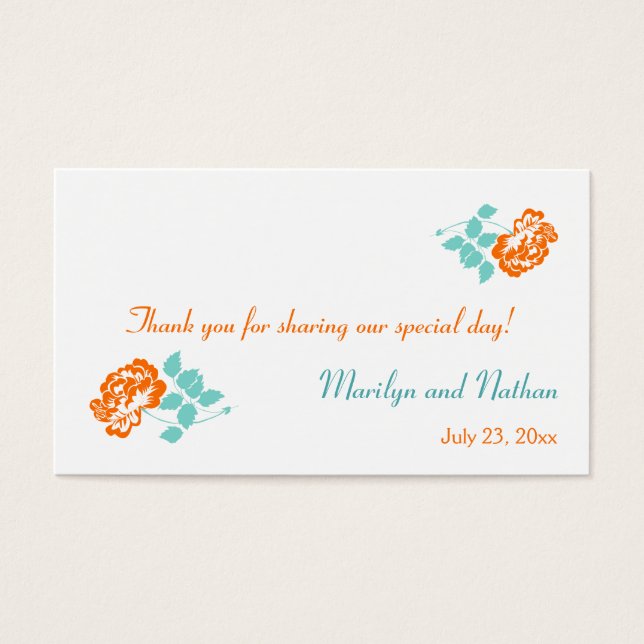Balise de pivoine orange sur blanc avec turquoise  (Devant)