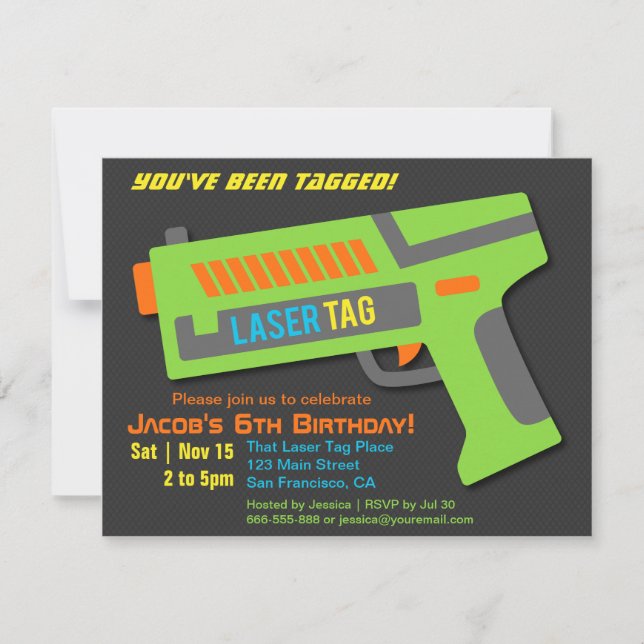Balise laser pour enfants Invitations de fête d'an (Devant)