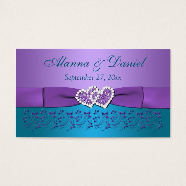 Balise Purple, Floral Turquoise, Coeurs Mariage Fa (Devant)