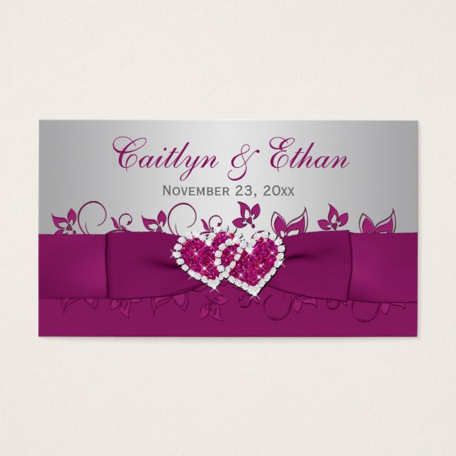 Balise Purple, Gris Floral, Coeurs Mariage Favor (Devant)