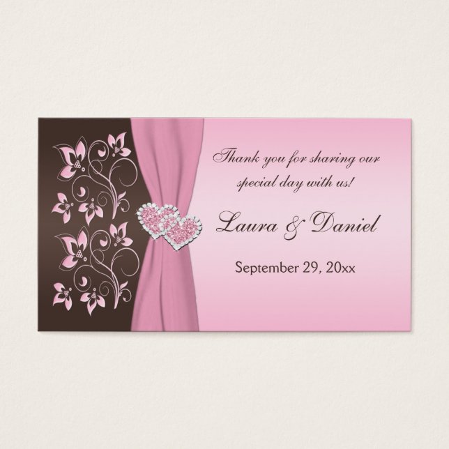 Balise Rose et Brown Floral, Coeurs Mariage Favor (Devant)