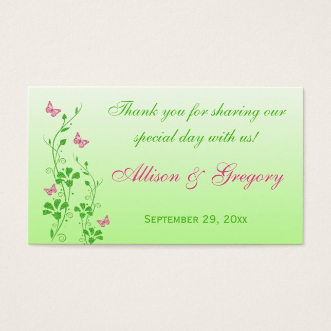 Balise Rose, Flore verte, Papillons Mariage Favor (Devant)